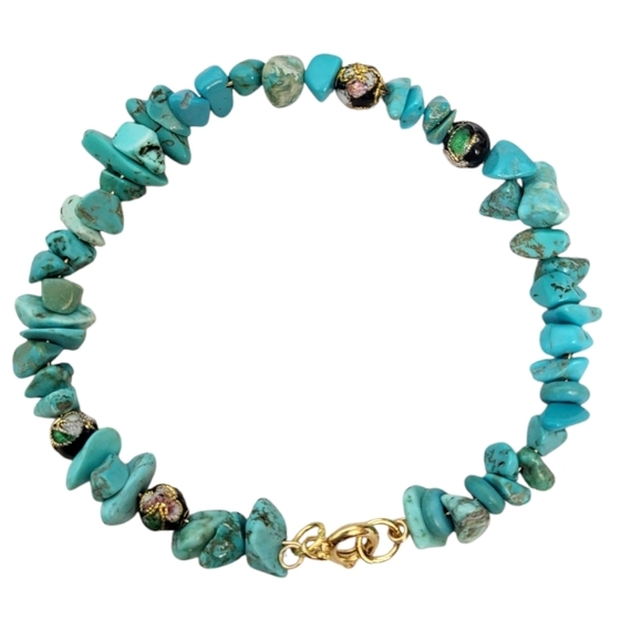 14k Gold plated Turquoise Chip Cloisonne Beaded bracelet - Picture 2 of 2